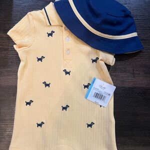 Little Me Yellow Romper with Navy Dog Design